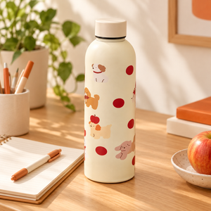 Borraccia color crema con cuccioli e mele – Immagine 3