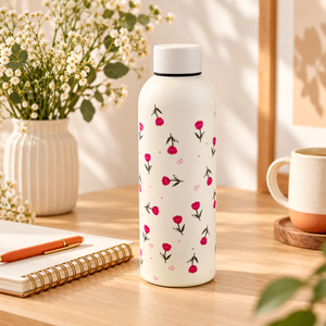 Borraccia color crema con fiorellini rosa – Immagine 2