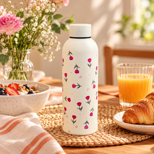 Borraccia color crema con fiorellini rosa – Immagine 3