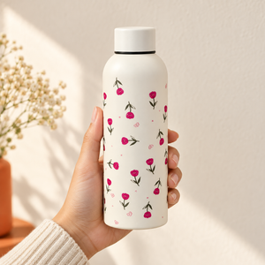 Borraccia color crema con fiorellini rosa – Immagine 4