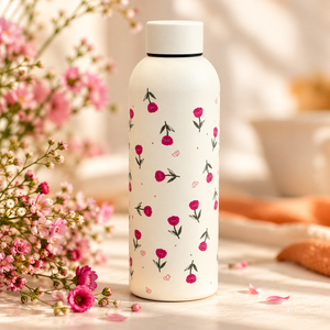 Borraccia color crema con fiorellini rosa – Immagine 7