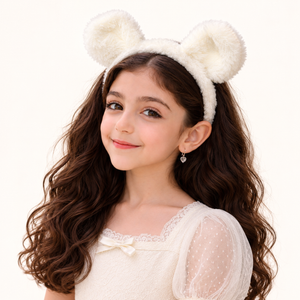 Fascia per capelli con orecchie in peluche bianco – Immagine 3