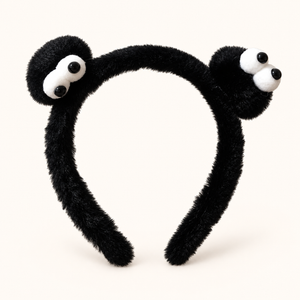 Fascia per capelli in peluche nero con occhi buffi – Immagine 2
