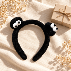 Fascia per capelli in peluche nero con occhi buffi – Immagine 4