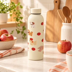 Borraccia color crema con cuccioli e mele – Immagine 6