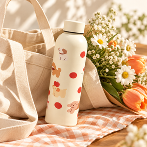 Borraccia color crema con cuccioli e mele – Immagine 8