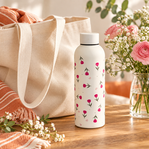 Borraccia color crema con fiorellini rosa – Immagine 8