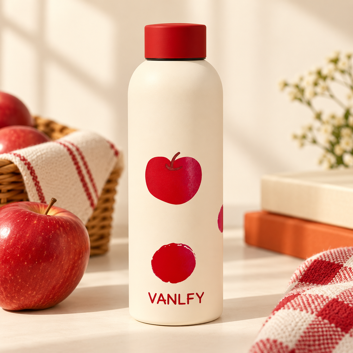 Borraccia color crema con tappo rosso – Mela o cucciolo – Immagine 2