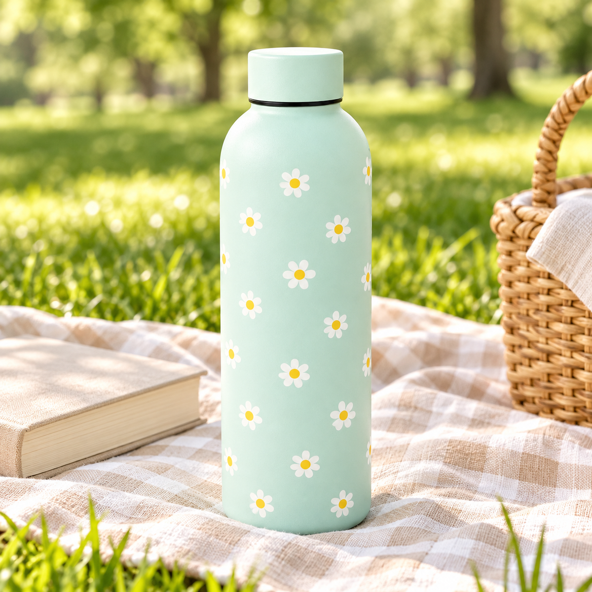 Borraccia verde chiaro con margherite – Immagine 4