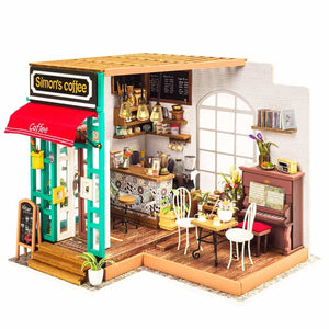 Caffetteria in miniatura con luci e pianoforte – Immagine 1