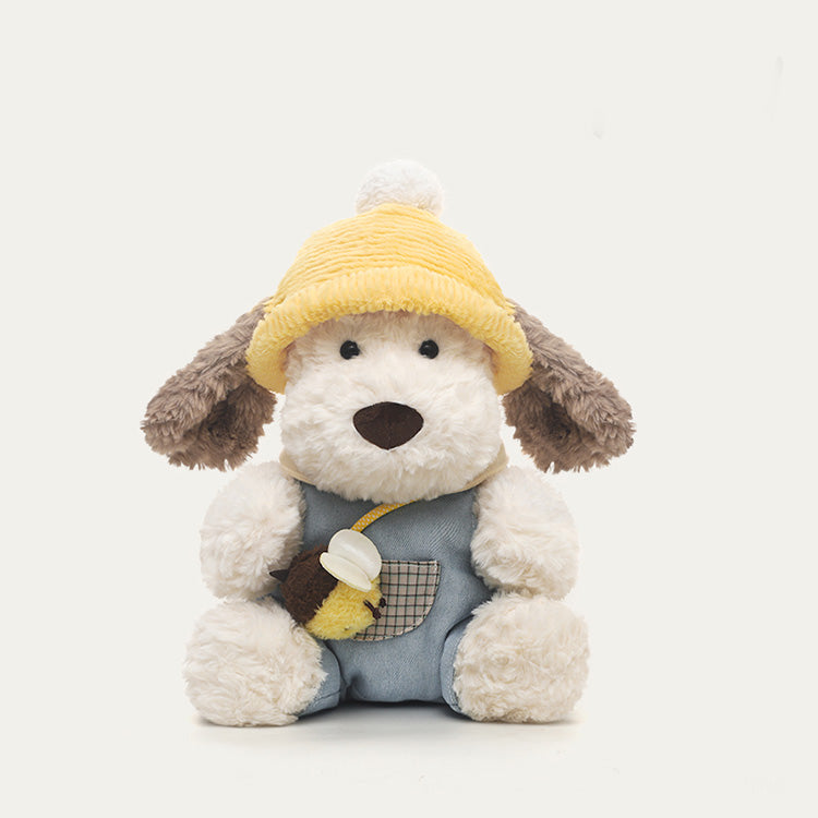 Cagnolino di peluche con cappello giallo – Immagine 1
