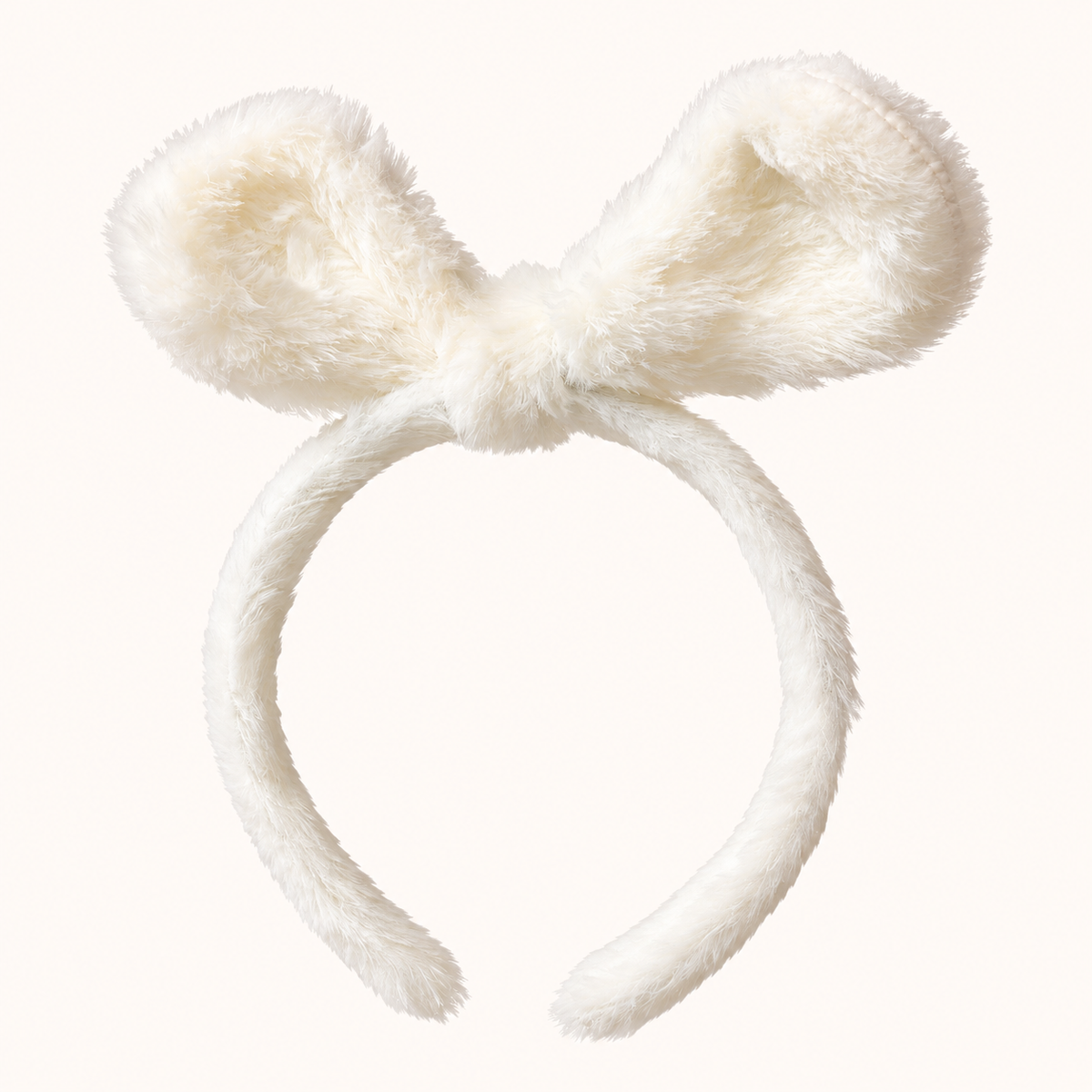 Fascia per capelli con orecchie in peluche bianco – Immagine 2
