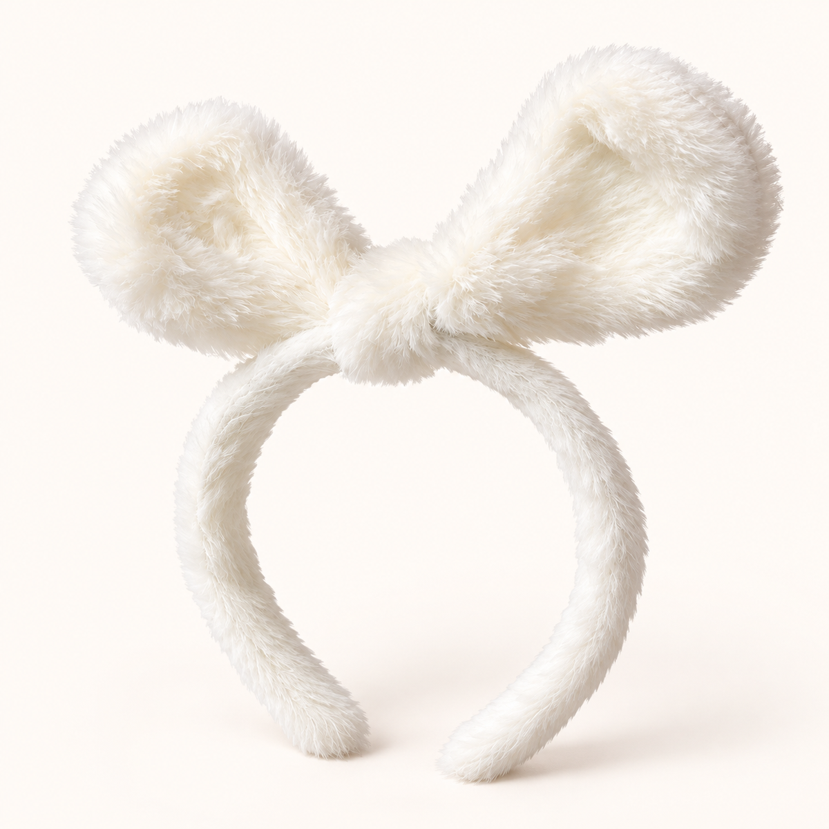 Fascia per capelli con orecchie in peluche bianco – Immagine 4