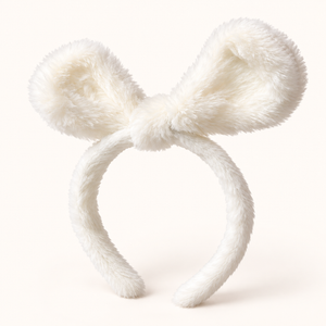Fascia per capelli con orecchie in peluche bianco – Immagine 4