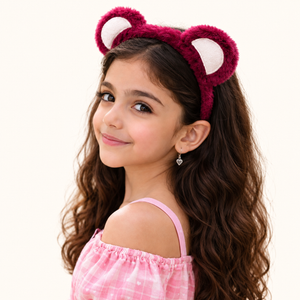 Fascia per capelli in peluche con orecchie da orso bordeaux – Immagine 5