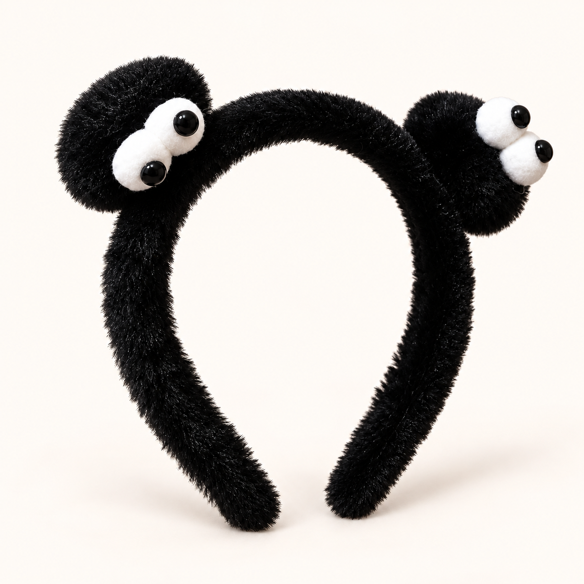 Fascia per capelli in peluche nero con occhi buffi – Immagine 3
