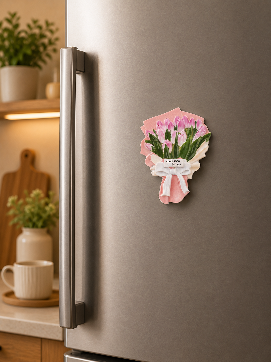 Magnete da frigorifero – Mazzo di tulipani rosa – Immagine 3
