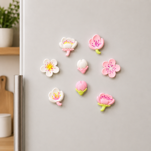 Magneti da frigorifero fiori rosa chiaro e bianchi – 8 pezzi – Immagine 1