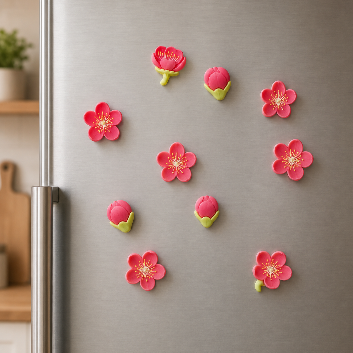 Magneti da frigorifero fiori rosa scuro – 9 pezzi – Immagine 1