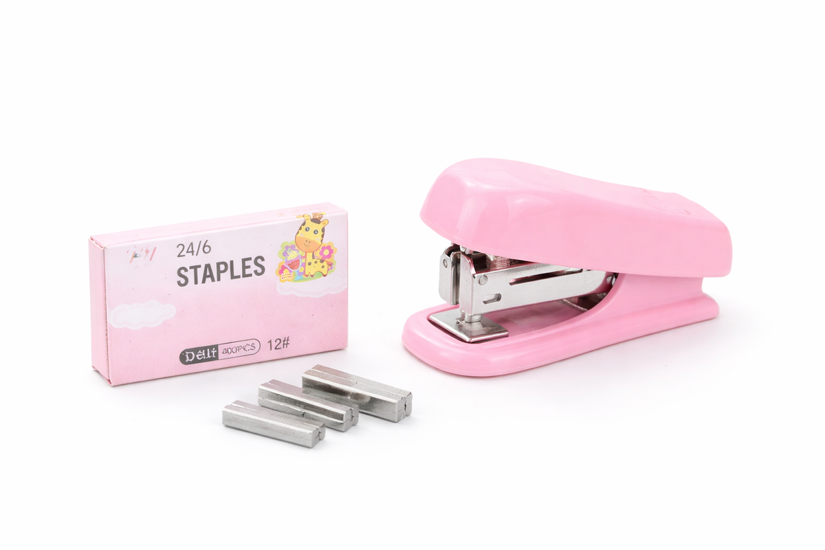 Mini cucitrice da scrivania rosa – Immagine 1